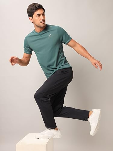 Image of TECHNOSPORT Men's 100% Polyester Slim Fit Solid Short Sleeve T-Shirt for Gym, Workout, Sports and Regular Use - Pack of 2