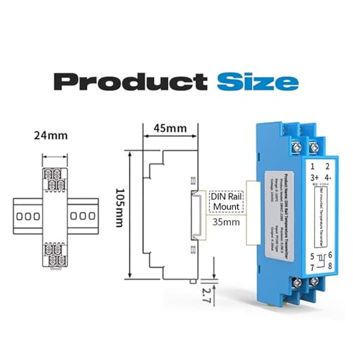 Transmisor de temperatura PT100 de 35mm con salida 0-5V para carril DIN 3
