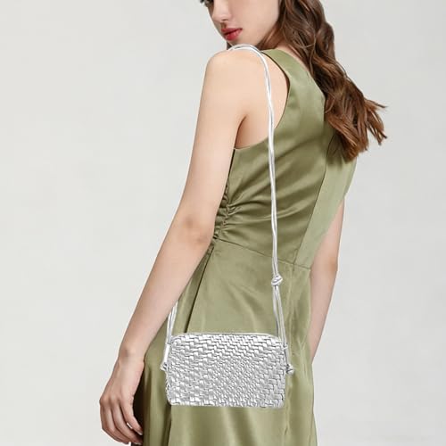 Image of Woven Crossbody Bag for Women,Small Handbag Cute Purse Vegan Leather Handmade Shoulderbag,Lightweight Tote Bag with Strap