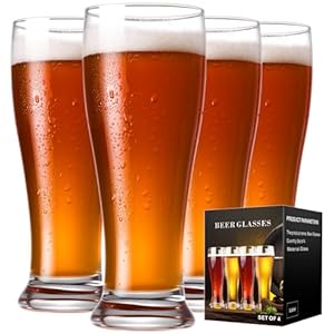 Beer Glasses Set of 4, 16 oz Pilsner Beer Pint Glasses, Classics Craft Wheat Beer Glasses Drinking Set, Beer Mug Glassware Gift for Men