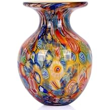 Hand Blown Glass vase, Colourful Glass Decorative vase, Glass Art vase for Bookshelf Coffee Table Floor Mantle Entry Table top TV Cabinet and Dining Table Centerpiece Decorative Flower vase. Orange