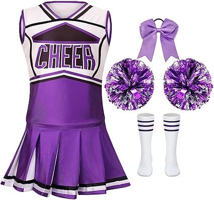 RRCBMD Cheerleader Costume for Girls Cheer Uniforms Outfit Halloween Cosplay Classic Purple 43.3Inch(3-4Y)