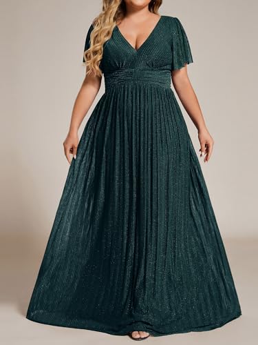 Image of Ever-Pretty Women's Plus Size Glitter Formal Dresses for Curvy Women A Line V Neck Gala Mother of Bride Dress Evening Gown