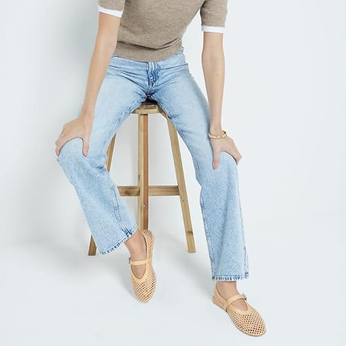 MICIFA Women's Mesh Ballet Flats Fishnet Ballerina Flats Buckle Strap Mary Jane Flats Causal Daily Dress Shoes Nude3