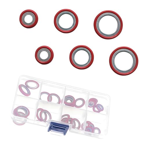 lekiliky 30PCS Air Conditioning Compressor Port Seal Washer Kit, O-Ring Vehicle Cooling Pump Repair Gasket, Multiple Specifications Leak-Proof O-Ring Replacement, for Most Cars (Red)