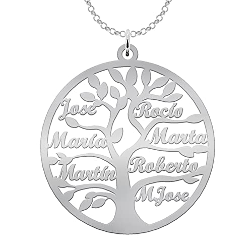 Mi joya personalizada Collar Árbol de la Vida para Mujer Plata de Ley - Colgante Regalo Original para Madres y Abuelas donde incluir Nombres de su Familia, hasta 9 Nombres (7 Nombres)