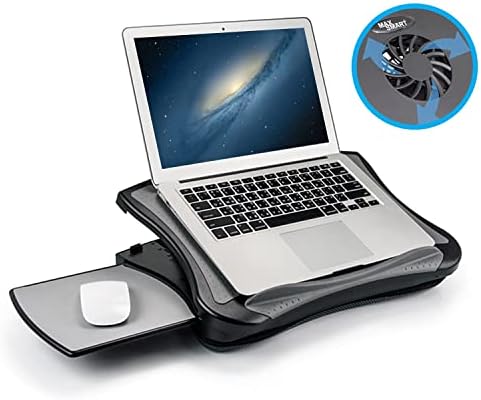 MAX SMART Laptop Lap Pad Laptop Stand with Attached Mouse Pad, Cushion and USB Cooling Fan, Non-Slip Heat Shield Tablet Computer Stand for Sturdy Work Station for Home, Office, Bed Sofa, Couch and Car