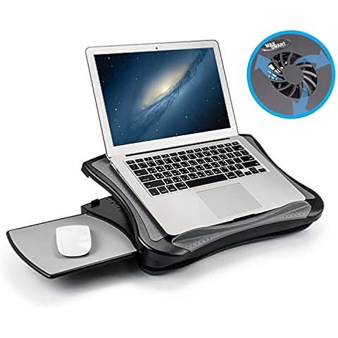 MAX SMART Laptop Lap Pad Laptop Stand with Attached Mouse Pad, Cushion and USB Cooling Fan, Non-Slip Heat Shield Tablet Computer Stand for Sturdy Work Station for Home, Office, Bed Sofa, Couch and Car Cover