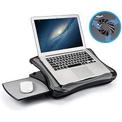 MAX SMART Laptop Lap Pad Laptop Stand with Attached Mouse Pad, Cushion and USB Cooling Fan, Non-Slip Heat Shield Tablet Computer Stand for Sturdy Work Station for Home, Office, Bed Sofa, Couch and Car