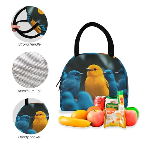 Backpack Lunch Box Set Large Capacity Travel Backpacks and Insulated Lunch Bag for Commute Hiking Picnic Yellow Blue Bird Print4
