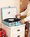 Blue Portable Suitcase Vinyl Record Player Bluetooth with Built-in Speakers, Vintage 3-Speed LP Turntable Player Support Auto-Stop, RCA/AUX/Headphone Jack,Blue