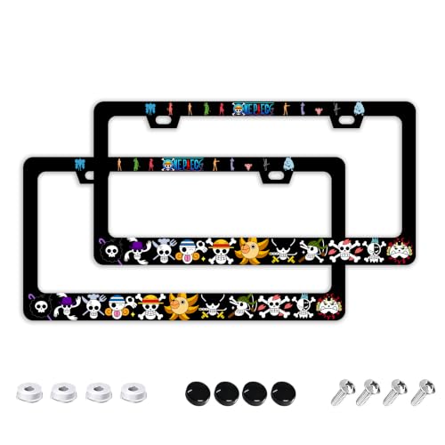 Anime License Plate Frame - 2 Pack 2 Holes Stainless Steel Metal Auto Car Accessories Decoration License Plate Frame Cover 12.2 x 6.3 for Women Men