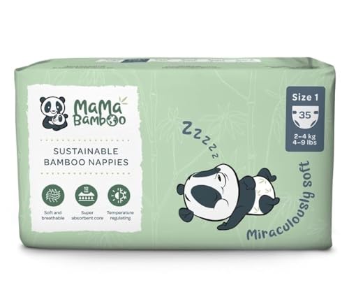 Mama Bamboo Soft Newborn Eco Sustainable Nappies (Size 1) - Chlorine-Free Hypoallergenic (35 pcs per pack)
