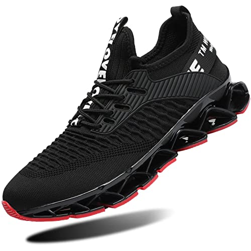Mens Slip On Walking Running Shoes Blade Tennis Casual Fashion Sneakers Comfort Non Slip Work Sport Athletic Trainer Black/Red #TOP7