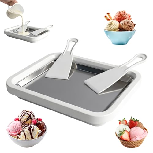 Ice Cream Roll Maker Food-Grade Stainless Homemade DIY Ice Cream Roller Pan Rolled Ice-Cream Makers with 2 Scrapers Suitable for DIY Ice Cream/Frozen Yoghurt/Sorbet/Gelato
