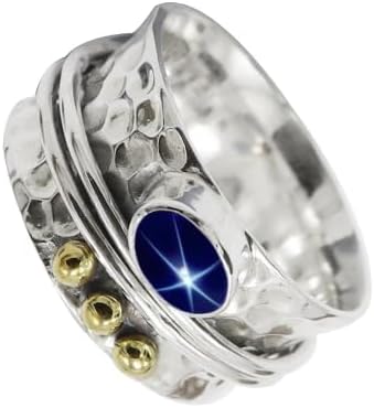 Blue Sapphire Linde Star Lab Grown Gemstone Silver plated Meditation Ring For Me