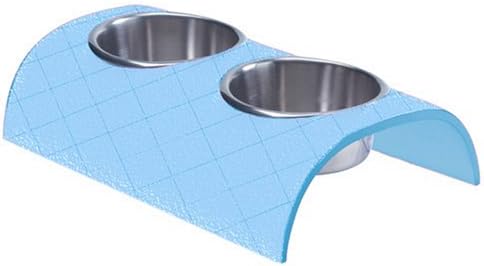 Cats Rule Dual Feeder, French Blue Quilted