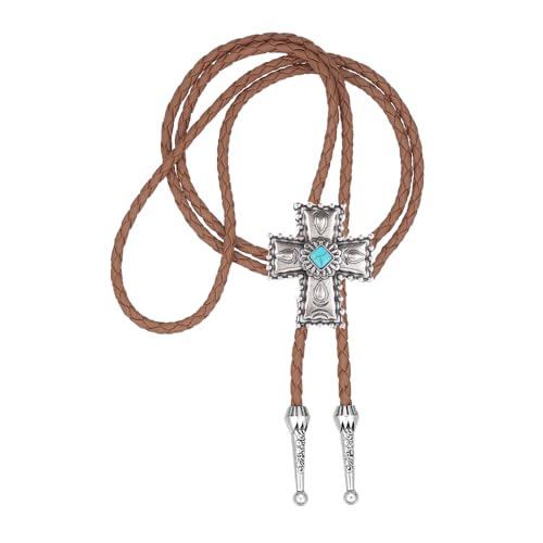 Image of Joxevyia Bolo Tie for Men Vintage Cow Skull Leather Rope Western Cowboy Necktie Vintage Bola Tie Gift for Him