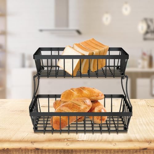 Cesta de almacenamiento multiusos de dos pisos para ordenar alimentos y comercio 2