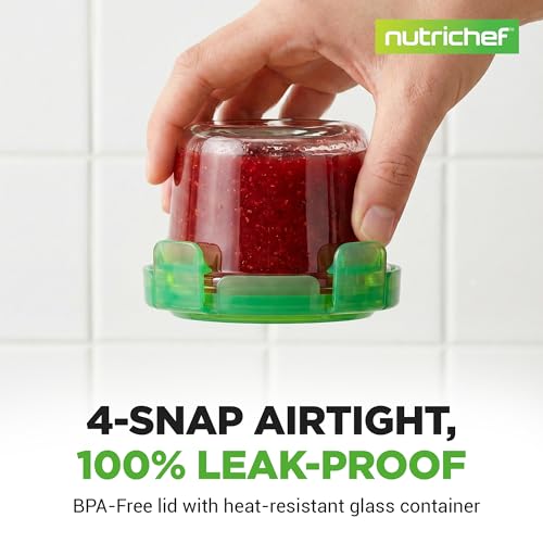 Image of NutriChef 24-Piece (12 Glass Food Storage Containers and 12 Lids), 4.48oz Mini Stackable Meal Prep Round Containers - Microwave, Freezer, & Dishwasher Safe For Food, Snacks, Fruits, Nuts & More