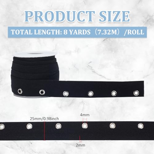 BENECREAT 8 Yards Black Cotton Grommet Eyelet Twill Tape - Image 2