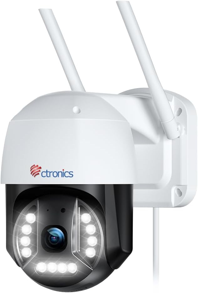 Ctronics 4K 8MP PTZ Security Camera Outdoor, 2.4/5Ghz WiFi CCTV Camera, Home Security WiFi Camera with Smart Human/Vehicle Detection, Auto Tracking,Color Night Vision,Two-Way Talk, IP66,SD/Cloud
