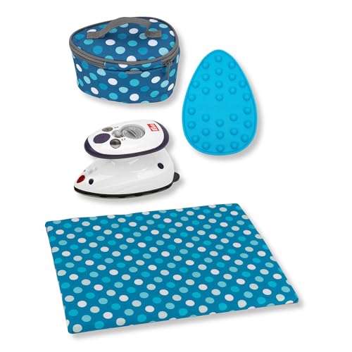 Semplix Bügelset 4-teilig mit Prym Mini-Dampfbügeleisen Bügelunterlage Silikonablage & Reisetasche für Nähen Quilten Patchwork & Reisen (Türkis)