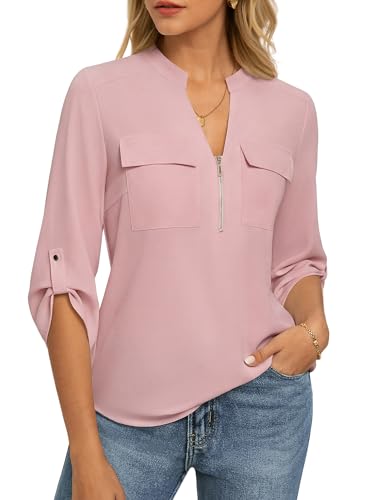 Haut manches 3/4 col en V remarquable par ses détails de zips modernes