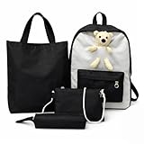 Kit Mochila Ursinho 4 Em 1 Multifuncional Maternidade Impermeavel Resistente Necessaire Estojo Bolsa De Mão Estudo Casual Rosa, Preta, Verde ou Lilás DUPIN (PRETA)