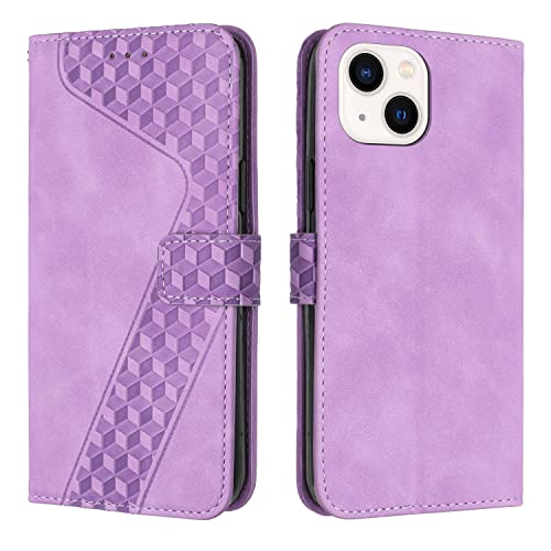 Étui portefeuille iPhone 15 Plus en cuir PU violet avec porte-cartes et béquille antichoc