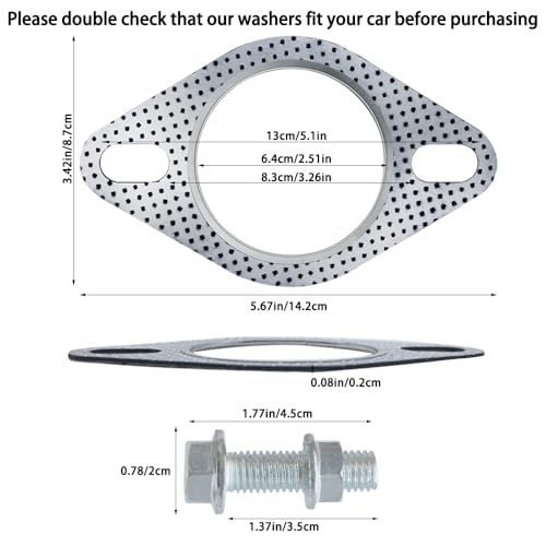 Image of 2 PCS Exhaust Flange Gasket Kit with 4 M10 Bolts - lyfLux 2.5 Inch High Temperature Exhaust Flange Gasket for Turbo, Muffler & Pipe Connections - Fits Most Vehicles (5.67 inch x 3.42 inch)