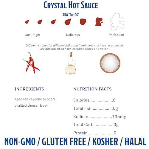 Crystal Hot Sauce 12oz (Pack of 2) - Louisiana\'s Pure Hot Sauce, Original Flavor - Low Fat - Low Sodium - Perfect for Spicing Up Sandwiches, Soups, Stews, Fries and More