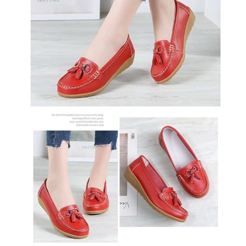 Image of Women's Genuine Leather Platform Loafers Classic Casual Comfort Slip-On Shoes Soft Sole Dress Shoes