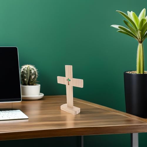 Cruz de madera cristiana para altar escritorio hogar diseño compacto y estable de pino 6