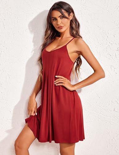 Image of Ekouaer Chemise Nightgowns for Women Sleeveless Sleep Shirts Spaghetti Strap Racerback Nighty Pleated Nightshirt S-2XL