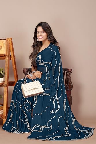Image of MIRCHI FASHION Saree for Woman Chiffon Georgette Geometric Printed | Lightweight Farewell and Women's Office Sari with Blouse Piece