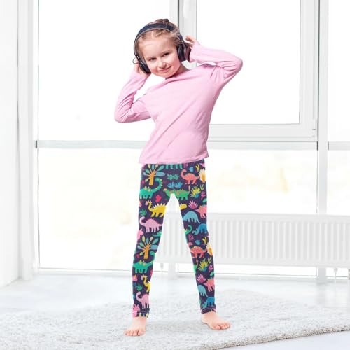 Wusikd Color Dinosaurs Girls' Leggings Toddler Doodles Fun Kids Yoga Pants Dance Active Tights 4T4