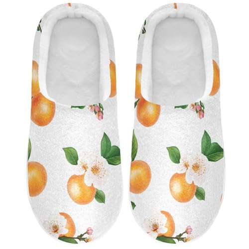 Sweet Apricot Fruit White Women Home Cotton Slippers Closed Toe Memory Foam Home Slippers for Hotel Birthday Presents 6-7
