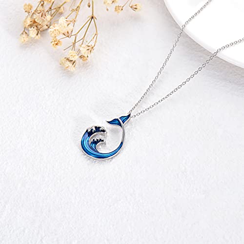 PELOVNY Ocean Wave Necklace for Women 925 Sterling Silver Whale Tail Pendant Beach Nature Jewelry Gifts for Mom Daughter Ocean Lovers4