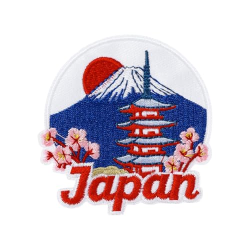 Japan Mount Fuji Cherry Blossom Five-Story Pagoda Appliqué Embroidered Iron On Patch for Jackets Backpacks Clothing Travel Souvenir