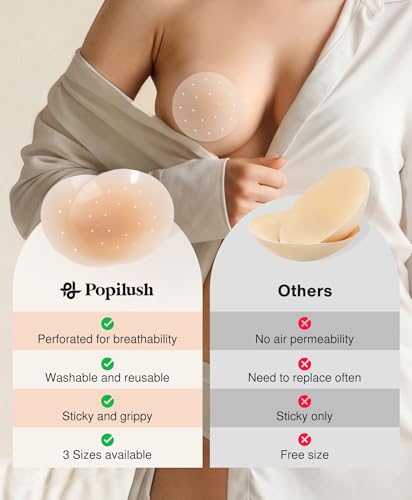 Image of Popilush Nipple Covers for Women Sticky Bra Silicone Adhesive - Breathable Invisible Reusable for Wedding, Backless Dresses