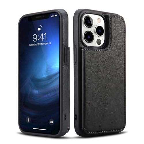 Étui de téléphone en cuir pour iPhone 13 Pro Max avec clapet et porte-cartes noir