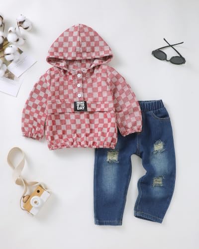 Image of Toddler Boy Clothes Baby Boy Outfit Letter Prints Hoodies Top Ripped Jeans Cute Boys Clothing Set Fall Winter