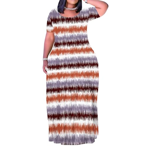 Image of PinkPatty Plus Size Maxi Dress for Women Summer Casual Short Sleeve Tshirt Dresses with Pockets (XL-6XL)