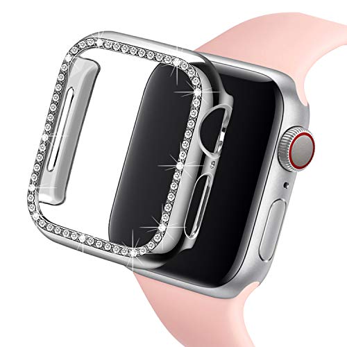 Ayigo Compatible with Apple Watch Case 38mm 40mm, PC Diamond Crystal Bumper with Rhinestone Shiny Protective Cover Frame Compatible iWatch Series 4/3/2/1 for Women (Silver, 42mm)