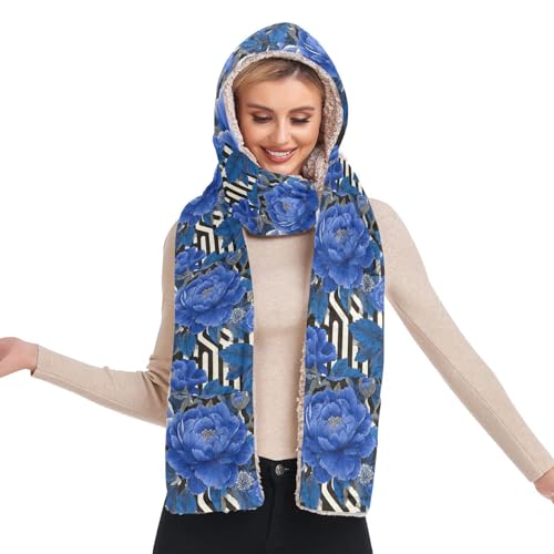 Bonnet à capuche pour femme écharpe et gants motif floral japonais