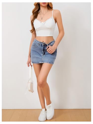 MakeMeChic Women's Denim Skirt High Waist Bow Pocket Bodycon Y2K Mini Jean Skirts4