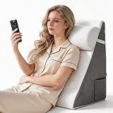 ChaneeHann Keilkissen mit Verstellbarem Neigungswinke,Orthopädischer Bettkeil, Keilkissen für Bett – 3-in-1 Set mit hoch elastischem Schaumstoff, 50x50x26 cm, Baumwollbezug, Grau-Weiß