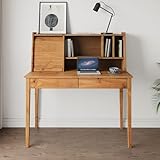 IDIMEX Bureau Secrétaire Alisa en Bois Massif avec 2 Tiroirs, 1 Volet, 4 Niches, 114 x 122 x 54 cm, Couleur Chêne Meuble de Rangement Idéal pour Petit Espace, Parfait pour Bureau Chambre