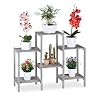 Relaxdays Bloementrap hout, Shabby Chic, interieur, woonkamer, plantenrek, 6 planken, HBT 70 x 89 x 27 cm, grijs
